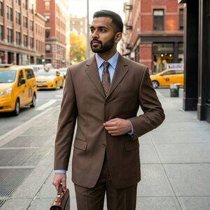 New 2026 Mens 2pc Solid Mocha Suit Set, Modern Fit